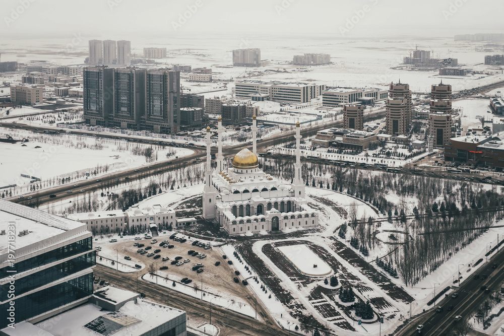 Winter view from the top on the mosque of Nur Astana, Kazakhstan