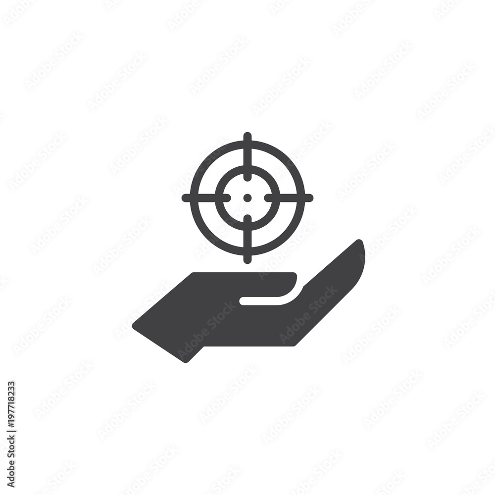 Hand and aim vector icon. filled flat sign for mobile concept and web design. giving a crosshair simple solid icon. Symbol, logo illustration. Pixel perfect vector graphics Hand and aim vector icon. filled flat sign for mobile concept and web design. giving a crosshair simple solid icon. Symbol, logo illustration. Pixel perfect vector graphics