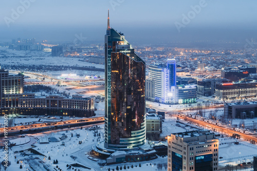 Winter photo of the Transport Tower at the evening in Astana, Kazakhstan