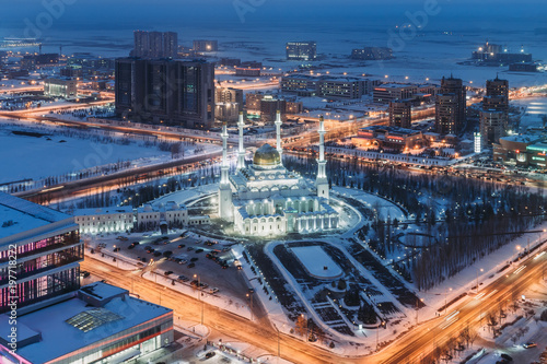 Evening view from the top on the mosque of Nur Astana, Kazakhstan © endlesshangover