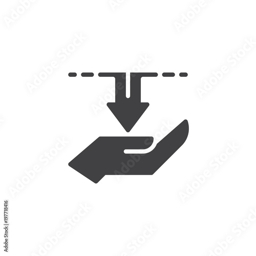 Hand with income arrow vector icon. filled flat sign for mobile concept and web design. Donation simple solid icon. Symbol  logo illustration. Pixel perfect vector graphics