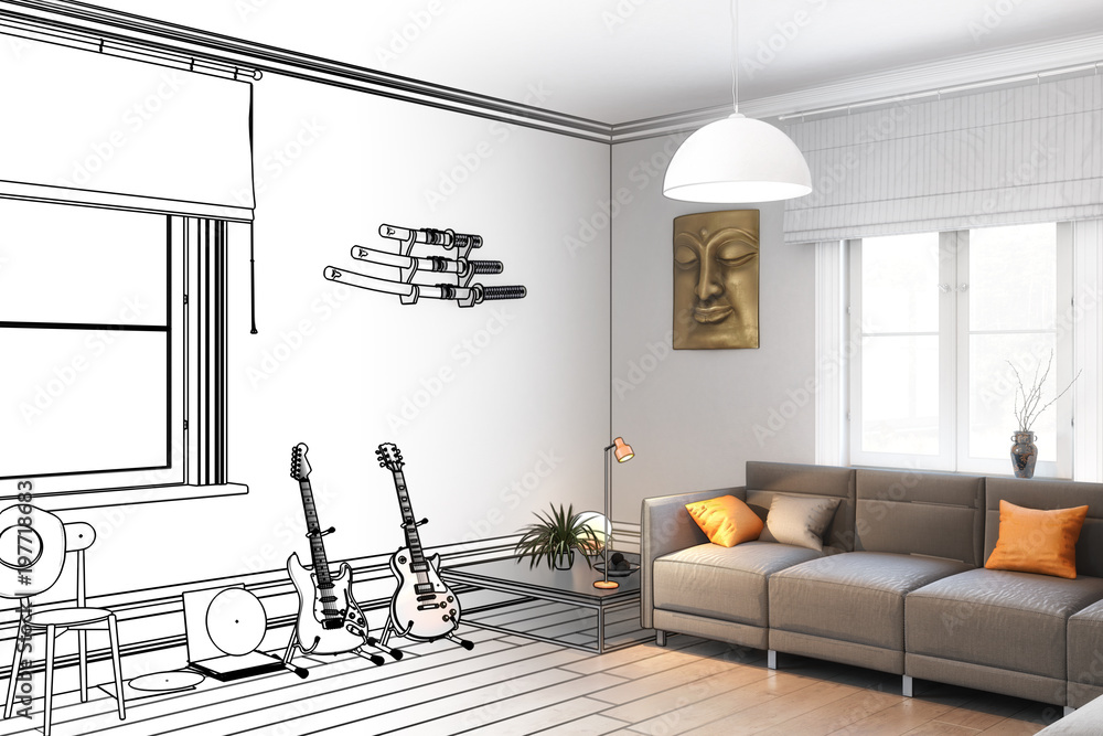 E-Gitarren im Wohnzimmer (Zeichnung) E-Gitarren im Wohnzimmer (Zeichnung)