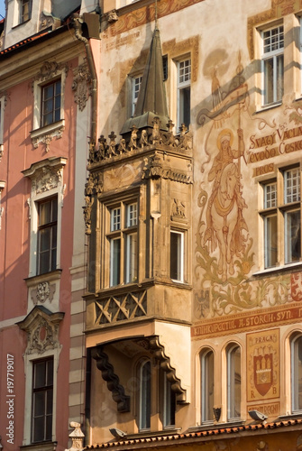 Detail of the facade of the house. Prague  Czech Republic.