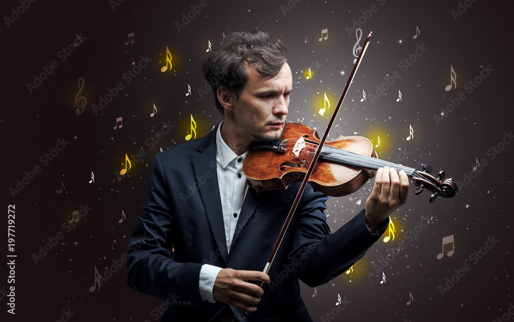Fototapeta premium Falling notes with classical musician