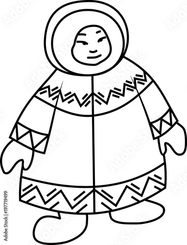 Coloring page. Eskimo in national clothes