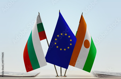 Fototapeta Naklejka Na Ścianę i Meble -  Flags of Bulgaria European Union and Niger