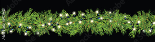 Christmas garland with spruce branches. seamless pattern