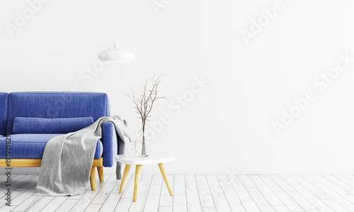 Quadro su tela Interior of living room with sofa 3d rendering