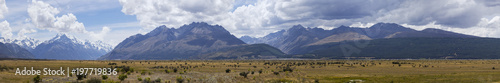 View of the alpine high mountains and the plateau of Mount Cook National Park