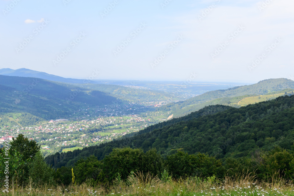 View of the city and the forest from a high mountain