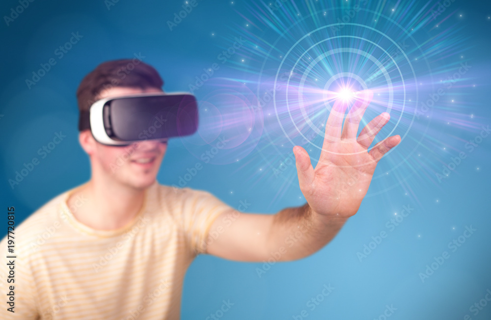 Man wearing virtual reality goggles Man wearing virtual reality goggles