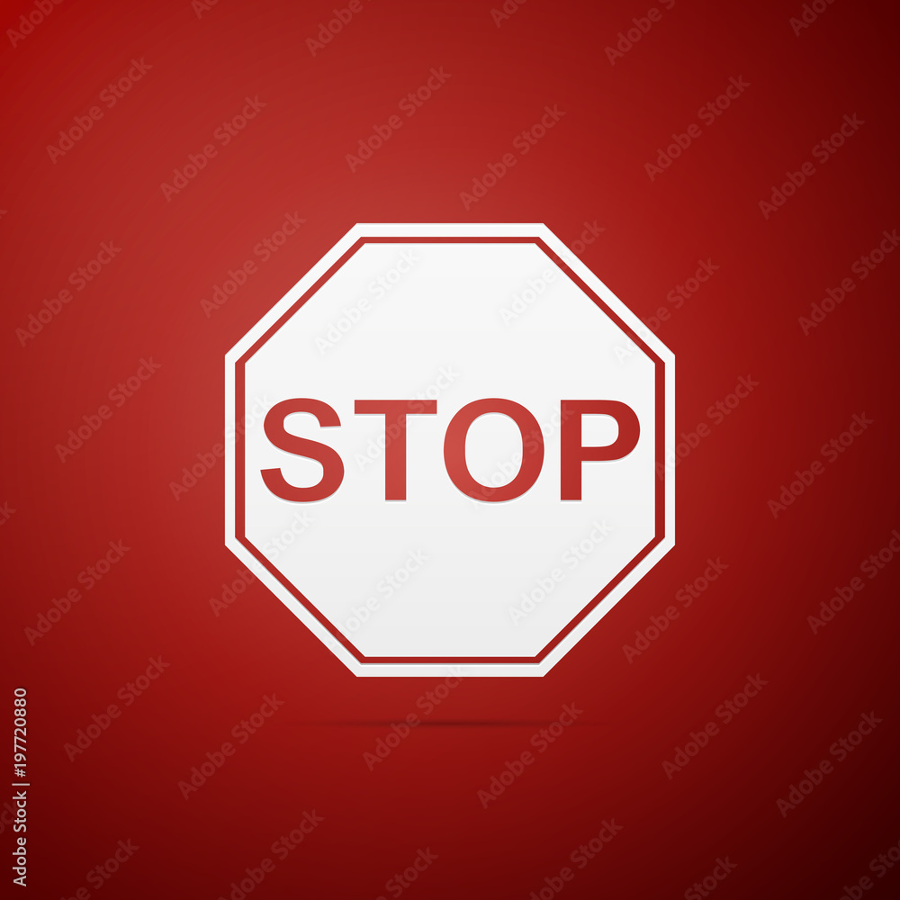Stop sign icon isolated on red background. Traffic regulatory warning stop symbol. Flat design. Vector Illustration Stop sign icon isolated on red background. Traffic regulatory warning stop symbol. Flat design. Vector Illustration