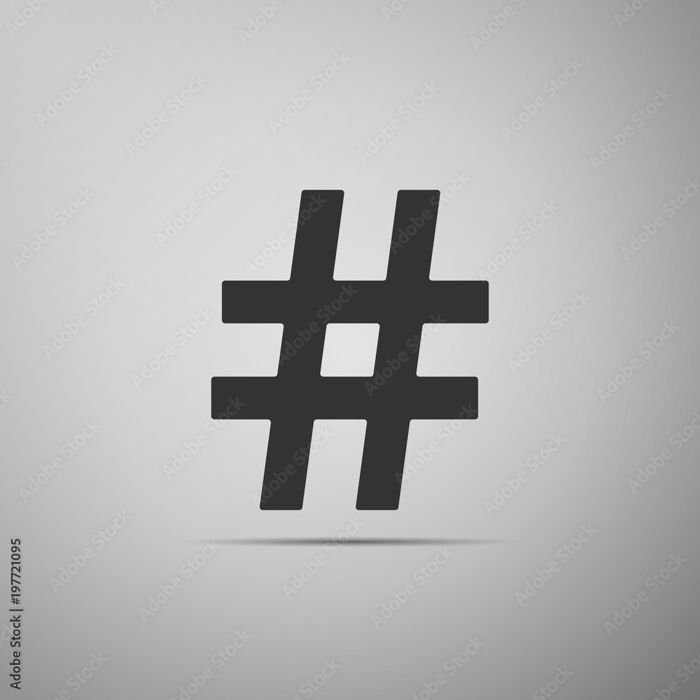 Obraz premium Hashtag icon isolated on grey background. Social media symbol. Modern UI website navigation. Flat design. Vector Illustration