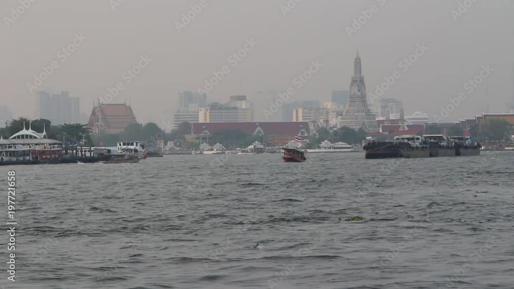 Chao Phraya River View River Boat Cruise in Morning with Temple of Dawn Background Bangkok Thailand Chao Phraya River View River Boat Cruise in Morning with Temple of Dawn Background Bangkok Thailand