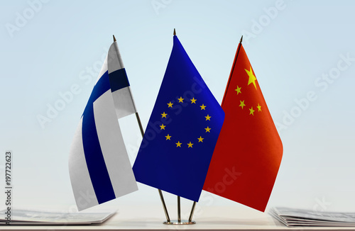 Wall Mural Flags of Finland European Union and China