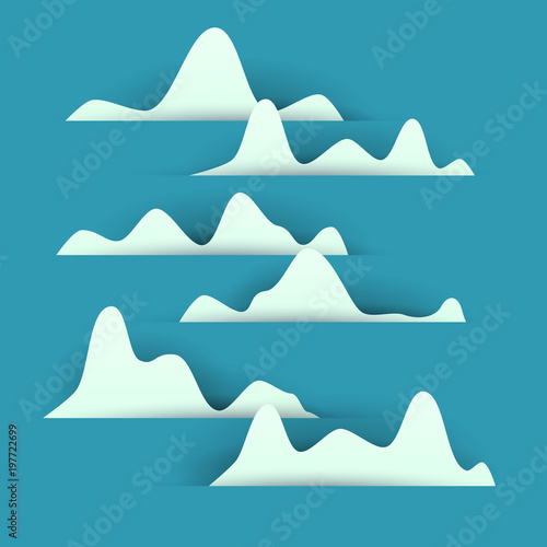 3d vector paper cut white clouds on blue sky. Cartoon art illustration in minimalistic craft carving style. Modern layout colorful concept for background cover, poster, card.