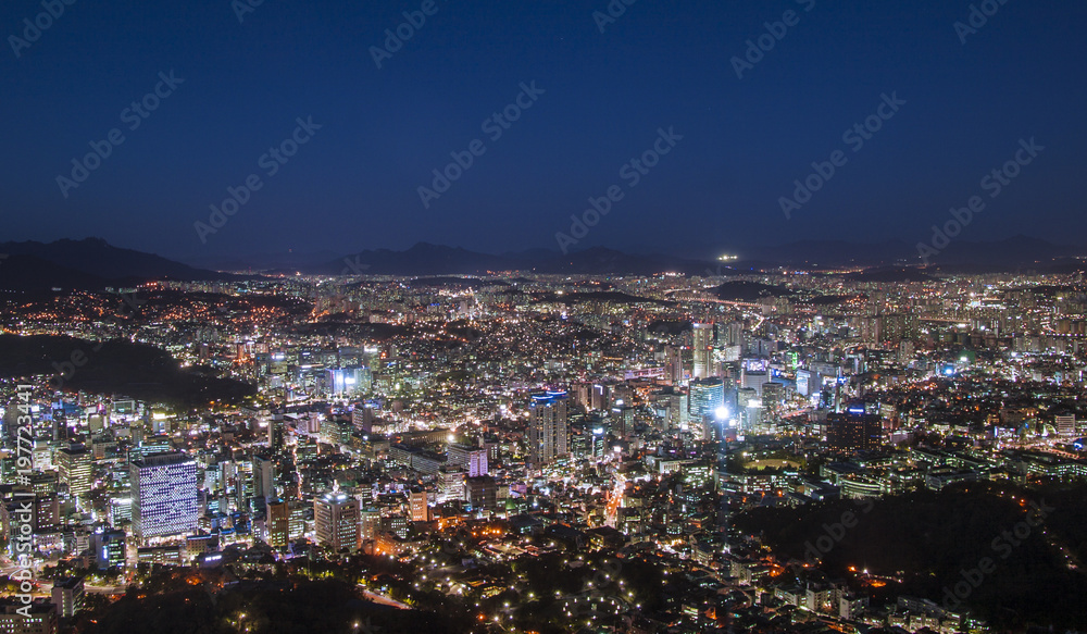 Modern Urban City At Night, Seoul South Korea