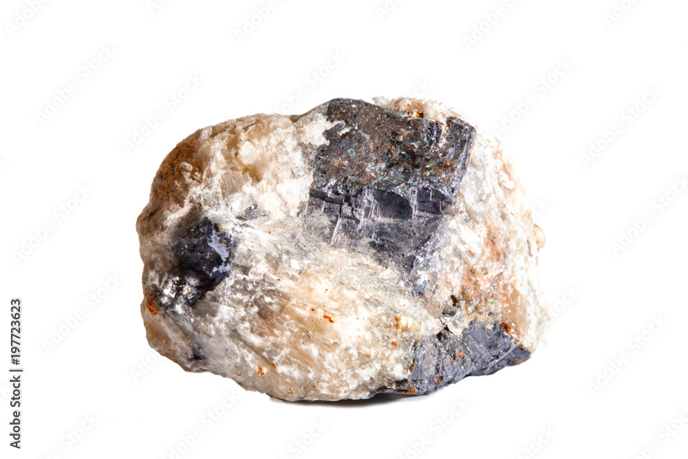 Macro shooting of natural gemstone. The raw mineral Galena, Morocco. Isolated object on a white background. Macro shooting of natural gemstone. The raw mineral Galena, Morocco. Isolated object on a white background.