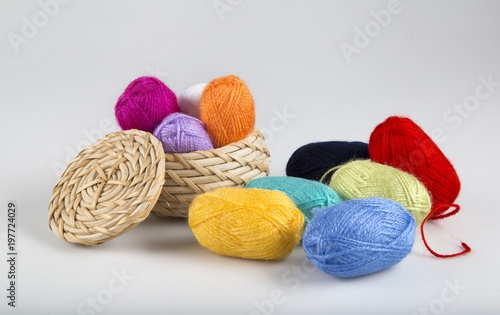  colored wool yarn in basket
