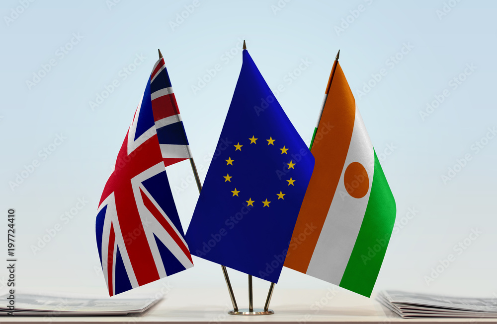 Flags of Great Britain European Union and Niger