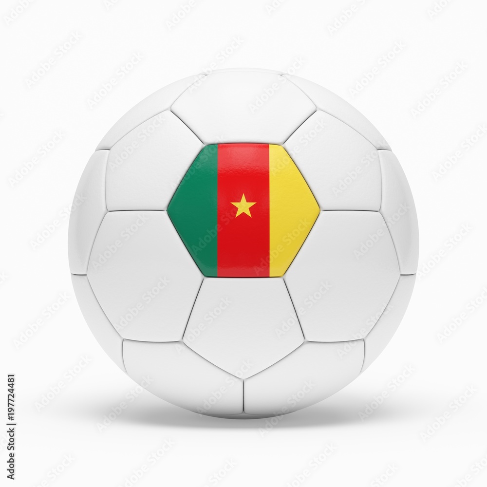 3d rendering of soccer ball with Cameroon flag isolated on a white background