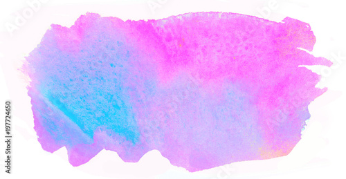 on watercolor paper an isolated strip with pink and blue light with color overflows