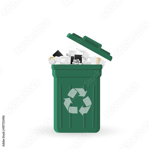 Cartoon office trash recycle bin for garbage. Bin for papers.
