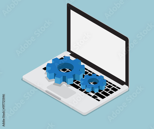 laptop with cog gear wheels