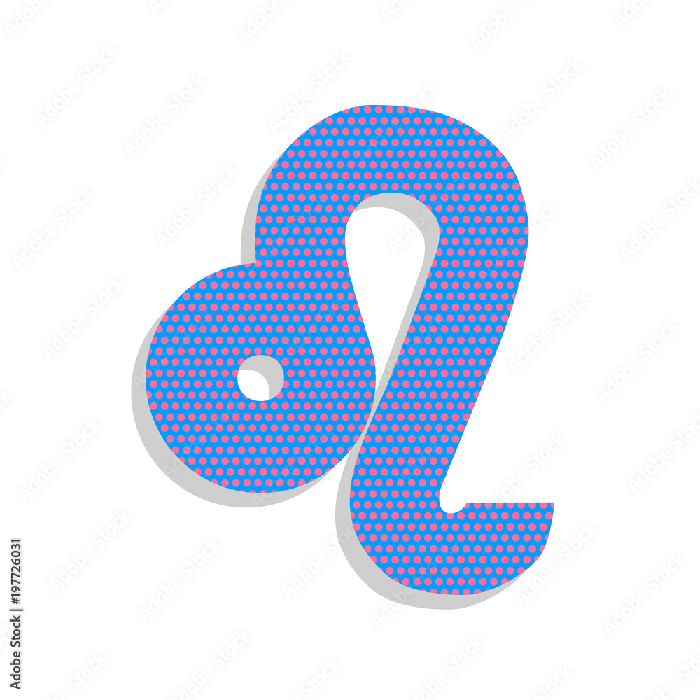 Leo sign illustration. Vector. Neon blue icon with cyclamen polk Leo sign illustration. Vector. Neon blue icon with cyclamen polk