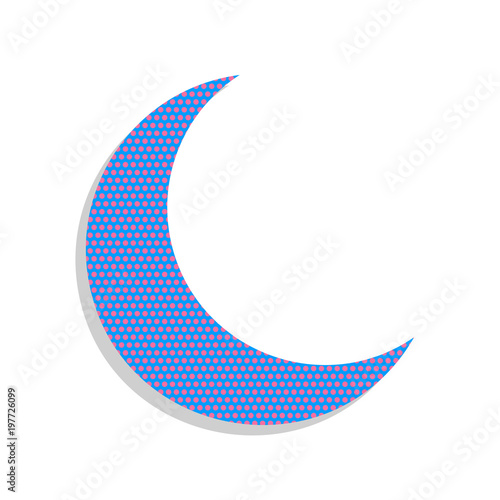 Moon sign illustration. Vector. Neon blue icon with cyclamen pol