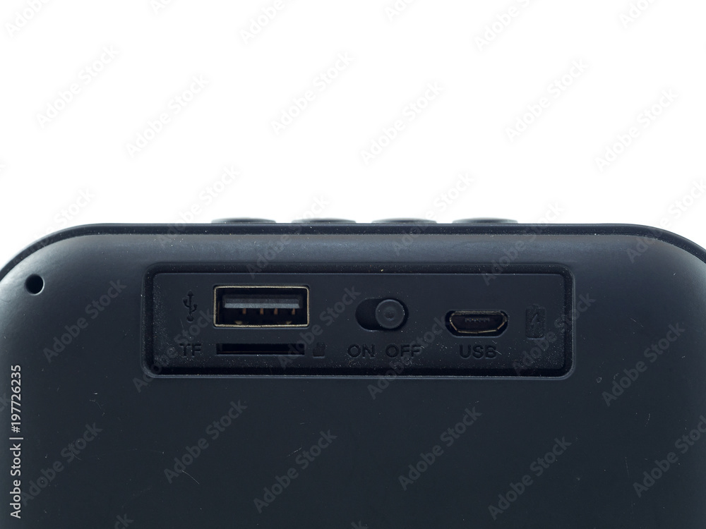 Obraz premium Small audio device on a white background.