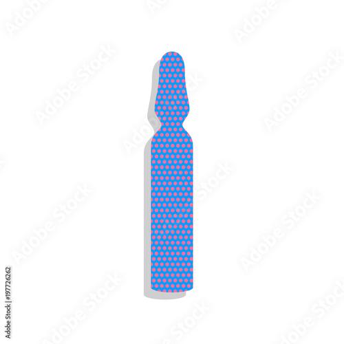 Medical ampoule sign. Vector. Neon blue icon with cyclamen polka