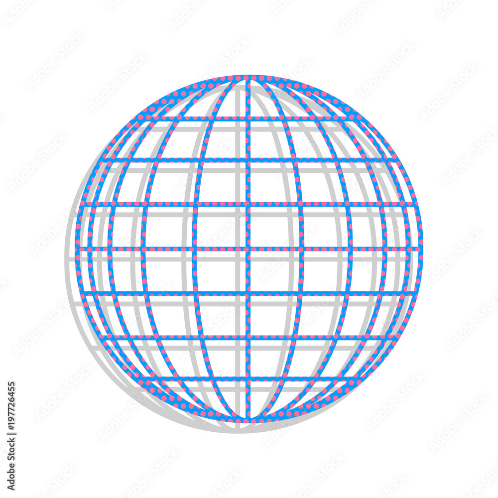 Earth Globe sign. Vector. Neon blue icon with cyclamen polka dot Earth Globe sign. Vector. Neon blue icon with cyclamen polka dot