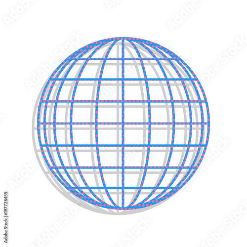 Earth Globe sign. Vector. Neon blue icon with cyclamen polka dot