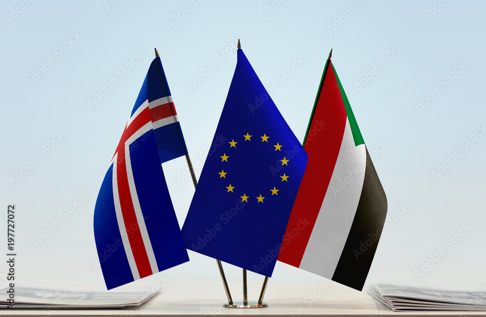 Flags of Iceland European Union and Sudan