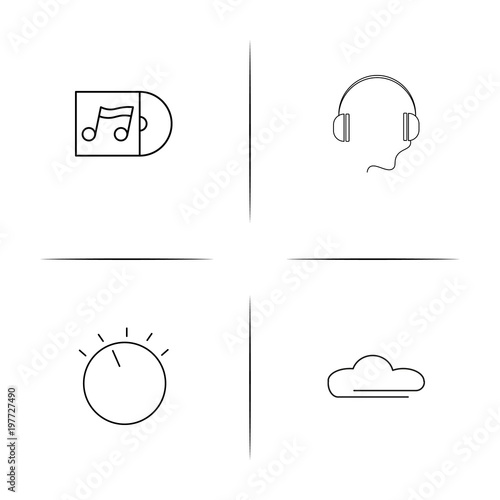 Music simple linear icons set. Outlined vector icons