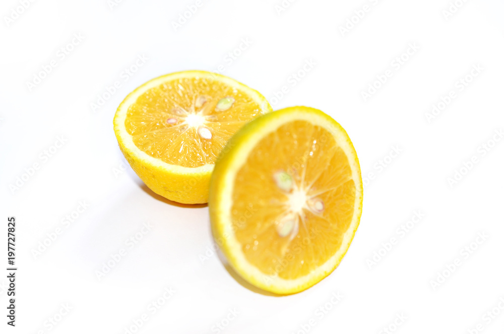 Slice of orange over white background, Sweet Lemon isolated on white background Slice of orange over white background, Sweet Lemon isolated on white background