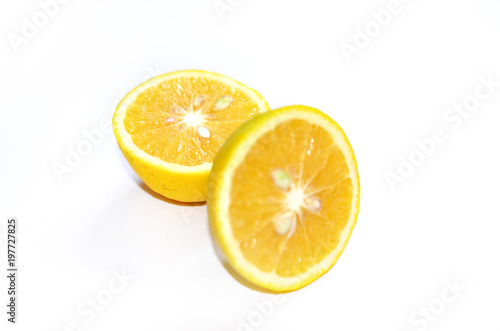 Slice of orange over white background, Sweet Lemon isolated on white background photo