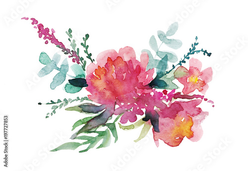 Floral design on a white background. Watercolor illustration