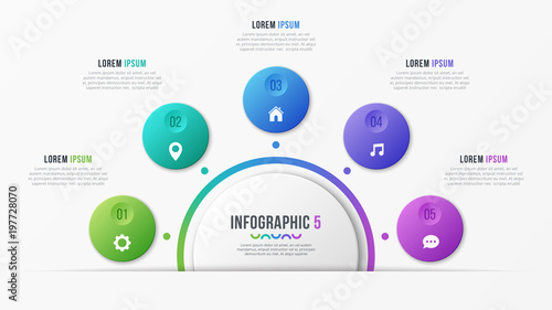 Circle chart template with 5 options. Vector design for infograp