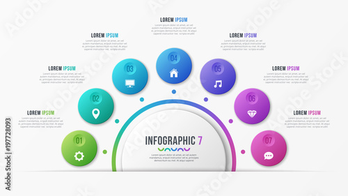 Circle chart template with 7 options. Vector design for infograp