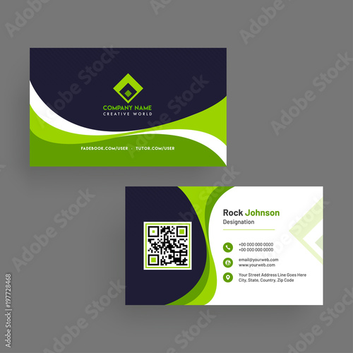 Horizontal business card with front and back presentation.