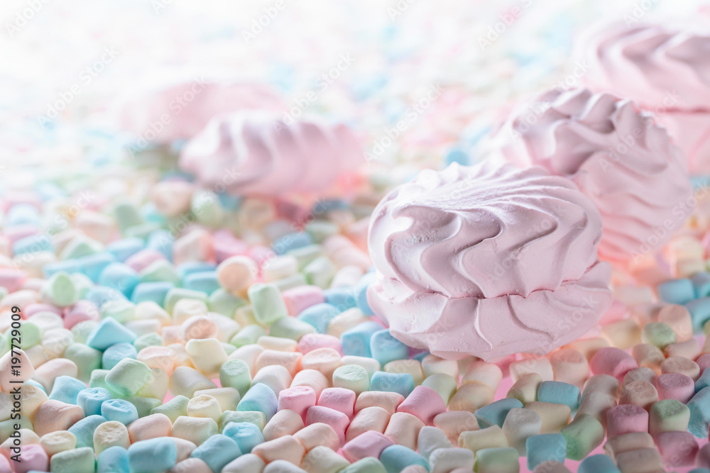 Close up of various marshmallows . Close up of various marshmallows .