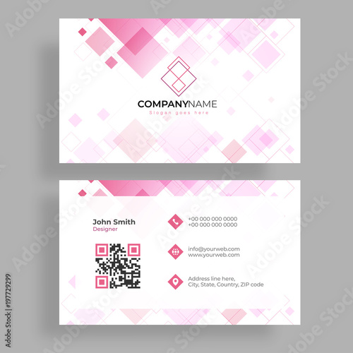 Horizontal business card with front and back presentation.