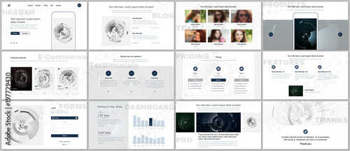 Set of vector templates for website design, minimal presentations, portfolio. Simple elements on white. Templates for presentation slides, flyer, leaflet, brochure, annual report. Technology concept.