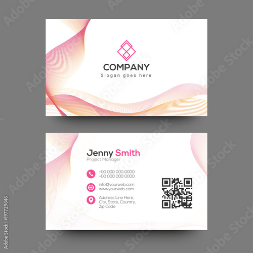 Horizontal business card with front and back presentation.