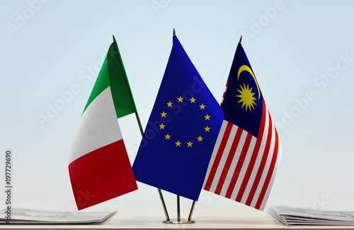 Flags of Italy European Union and Malaysia