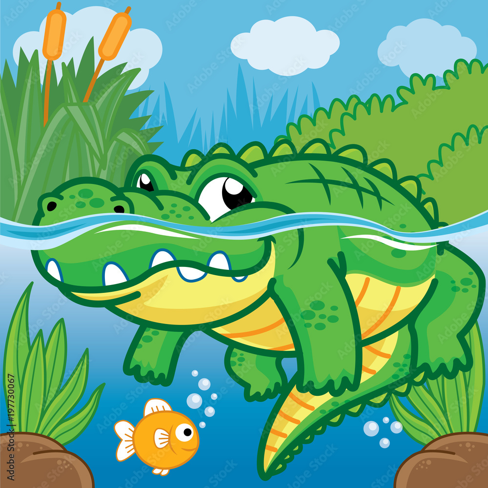 Crocodile in the water, Cute vector Crocodile in the water, Cute vector