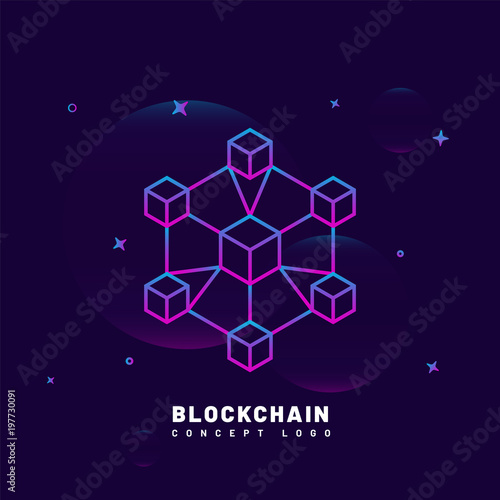 Blockchain concept on purple background.