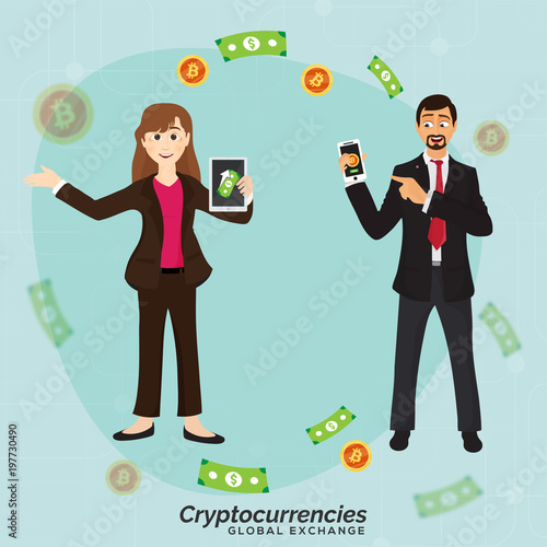 Cryptocurriencies, global exchange concept, digital curriencies conversion to money.